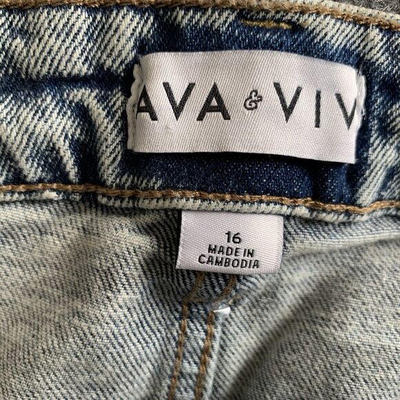 AVA & VIV Stone Wash Button Fly Ankle Jeans Sz 16 NWT Straight Leg Cuffs Hi-rise - Picture 13 of 14